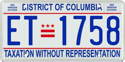 DC license plate ET1758