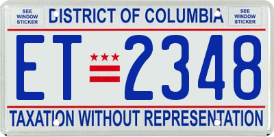 DC license plate ET2348