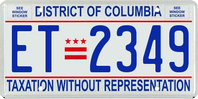DC license plate ET2349
