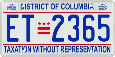 DC license plate ET2365