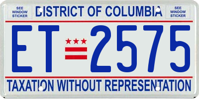 DC license plate ET2575