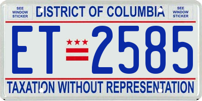 DC license plate ET2585