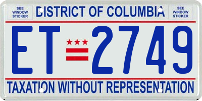 DC license plate ET2749