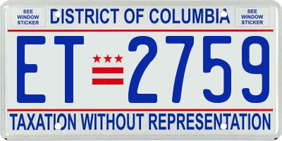 DC license plate ET2759