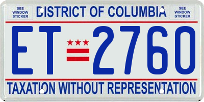 DC license plate ET2760