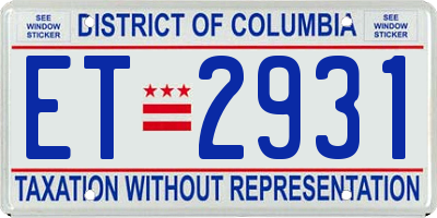 DC license plate ET2931