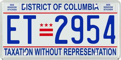 DC license plate ET2954