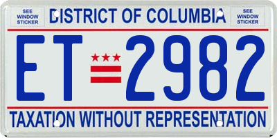 DC license plate ET2982