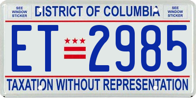 DC license plate ET2985