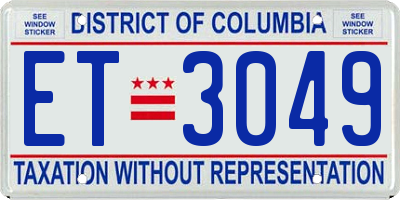 DC license plate ET3049