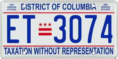 DC license plate ET3074