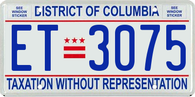 DC license plate ET3075