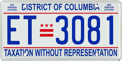 DC license plate ET3081