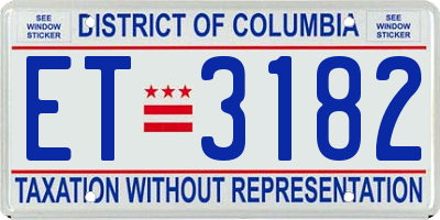 DC license plate ET3182