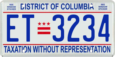 DC license plate ET3234