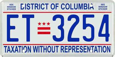 DC license plate ET3254