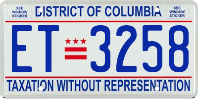 DC license plate ET3258