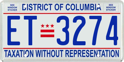 DC license plate ET3274