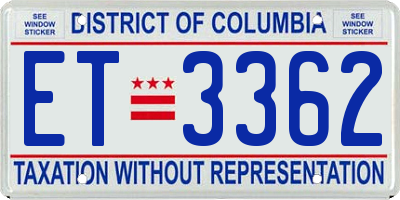 DC license plate ET3362