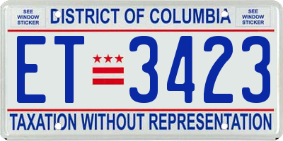 DC license plate ET3423