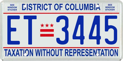 DC license plate ET3445
