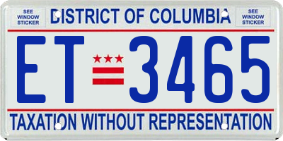 DC license plate ET3465