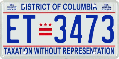 DC license plate ET3473