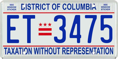 DC license plate ET3475