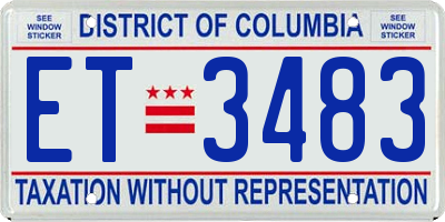 DC license plate ET3483