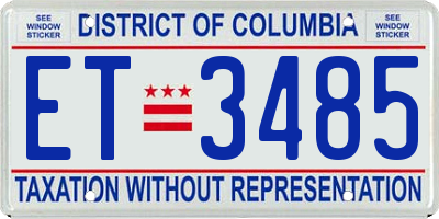 DC license plate ET3485