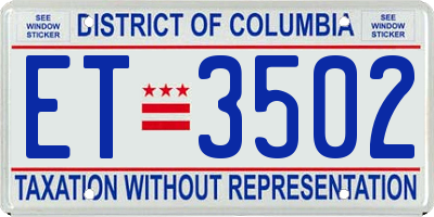 DC license plate ET3502