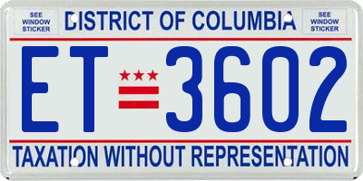 DC license plate ET3602