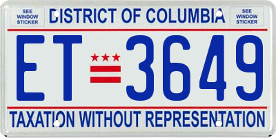 DC license plate ET3649