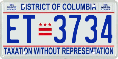 DC license plate ET3734