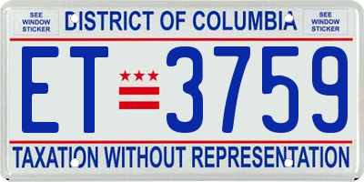 DC license plate ET3759