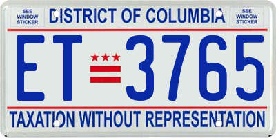 DC license plate ET3765