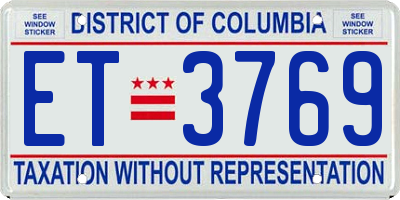 DC license plate ET3769