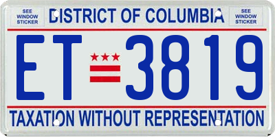 DC license plate ET3819