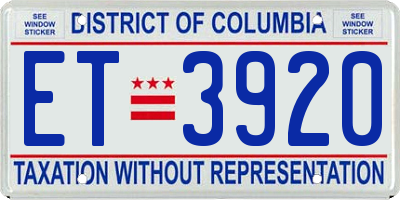 DC license plate ET3920