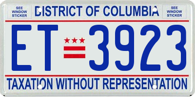 DC license plate ET3923