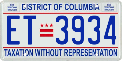 DC license plate ET3934