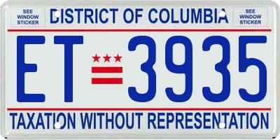 DC license plate ET3935