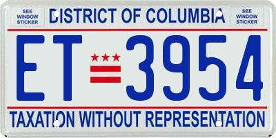 DC license plate ET3954