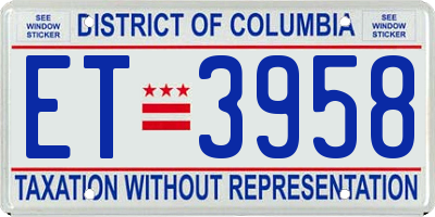 DC license plate ET3958