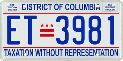 DC license plate ET3981