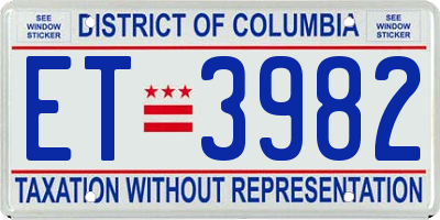 DC license plate ET3982