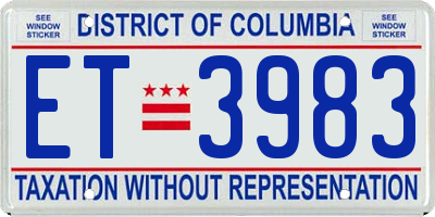 DC license plate ET3983