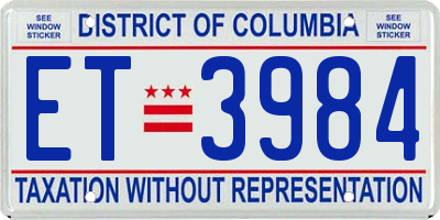 DC license plate ET3984