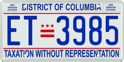 DC license plate ET3985