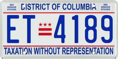 DC license plate ET4189